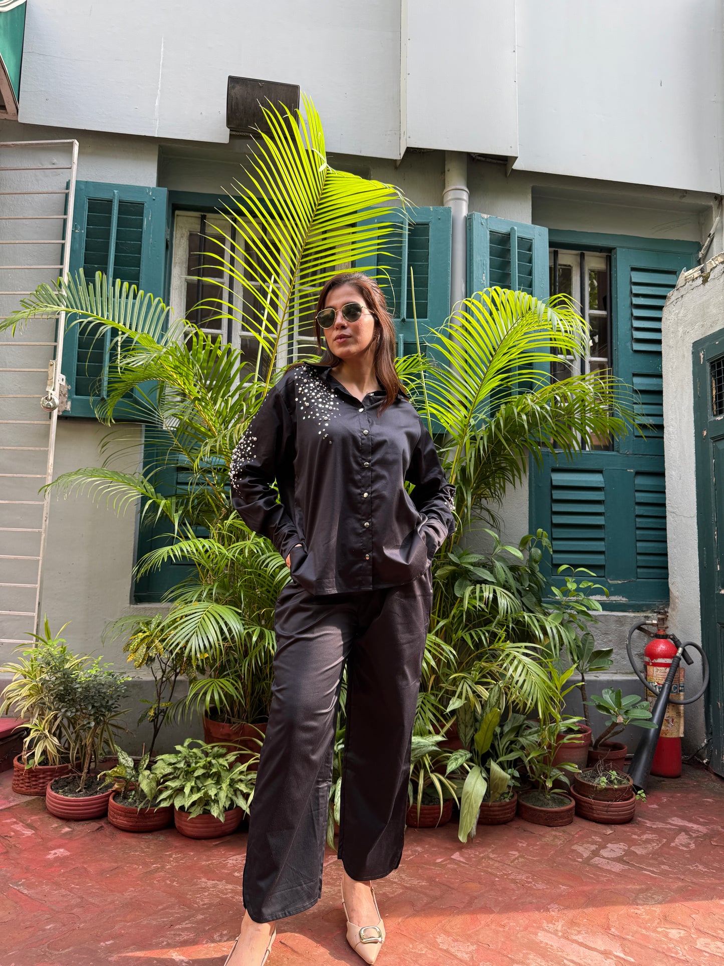 Black Soft Cotton Embelish Co-ordSet
