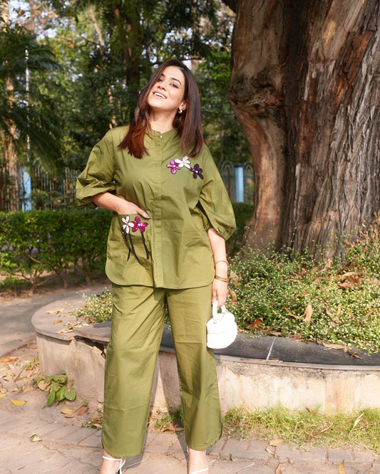 Olive Green Flower Co-ordset