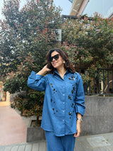Blue Denim Sequin Floral Coord Set