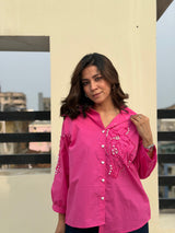 Pink Embellished Oversized Shirt