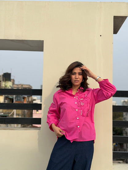 Pink Embellished Oversized Shirt