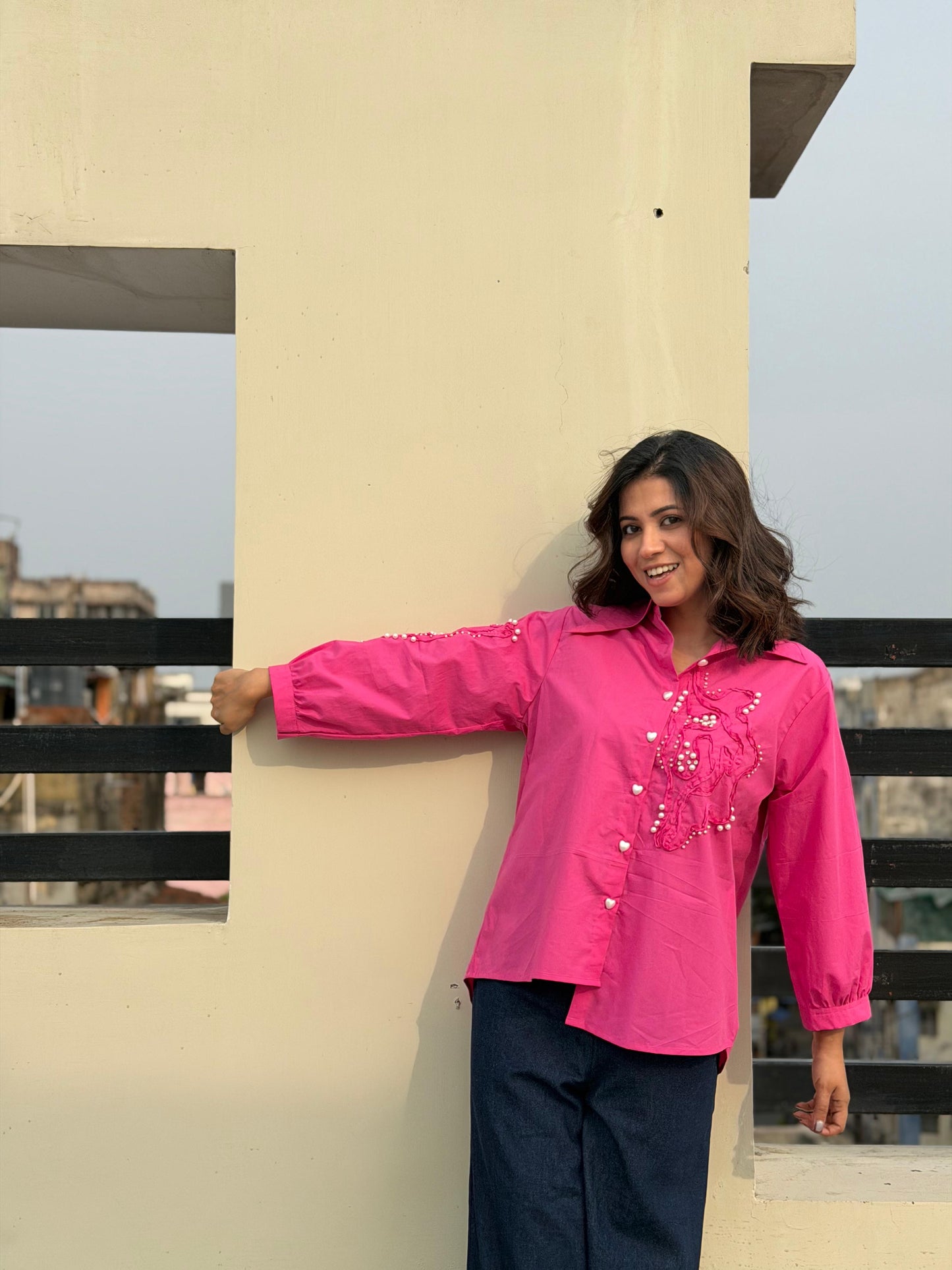 Pink Embellished Oversized Shirt