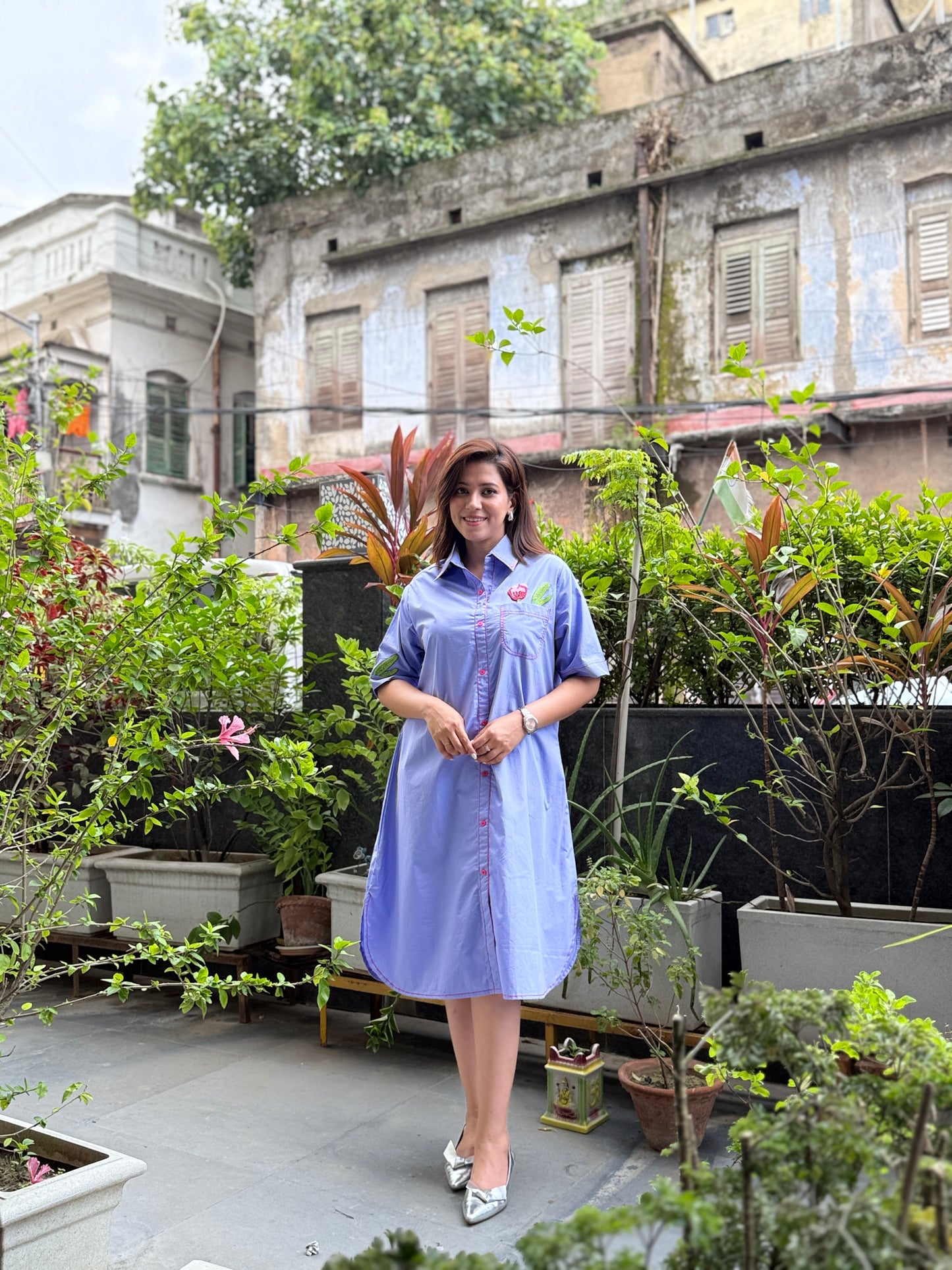 Sky Blue Dress with Pink Detailing