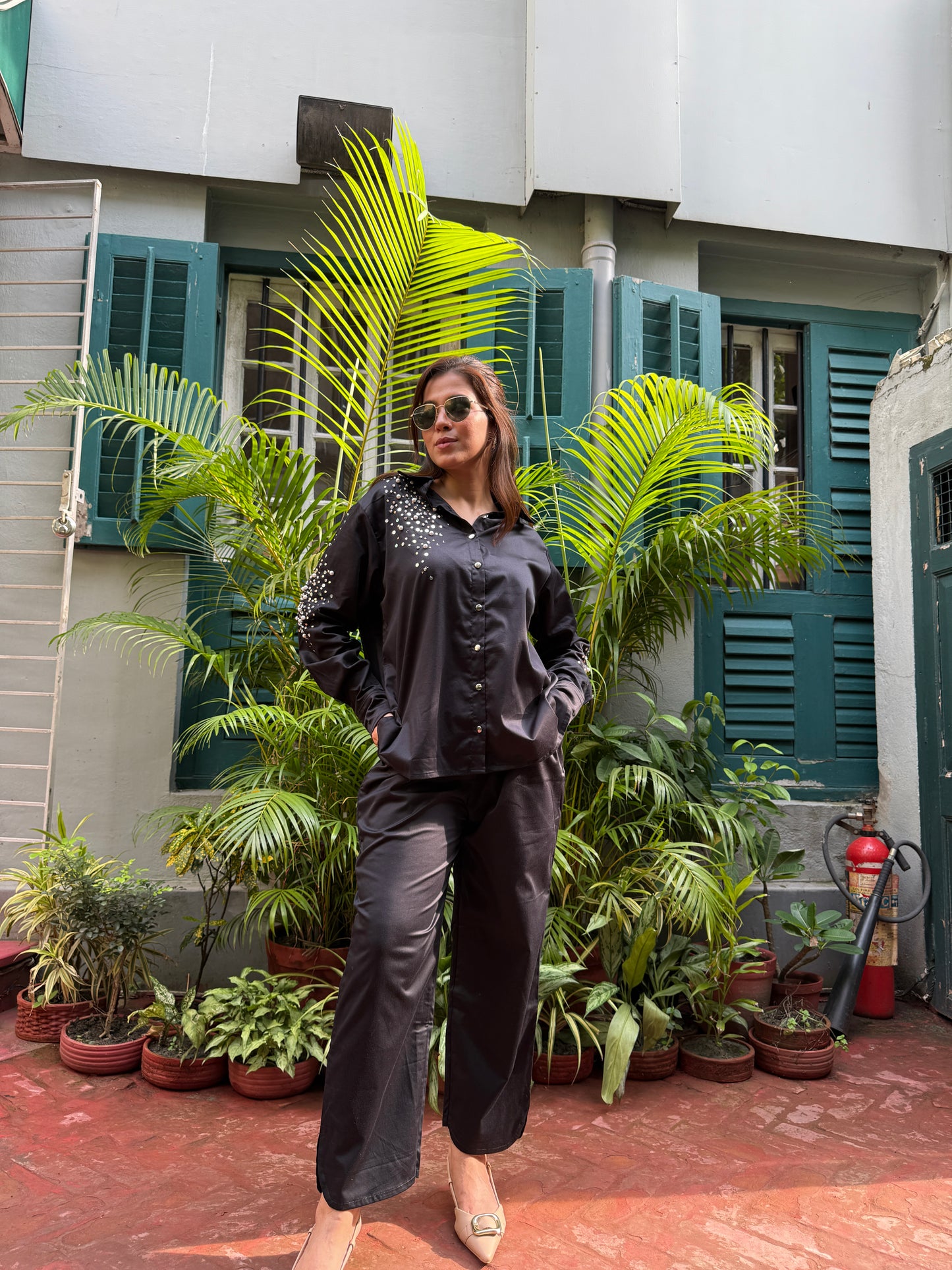 Black Soft Cotton Embelish Co-ordSet