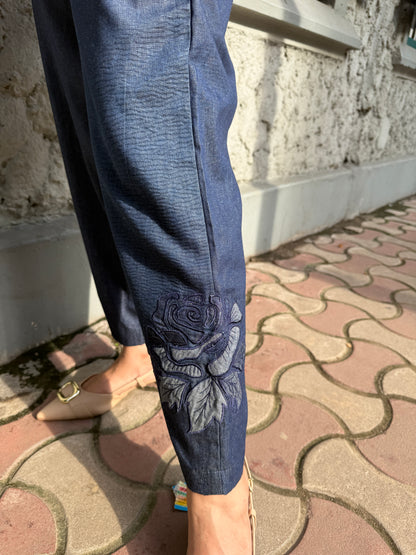 Red Cotton Co-Ordset with Denim Pants