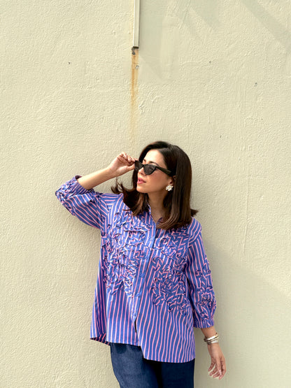 Striped Lavender Pink Cutwork Shirt