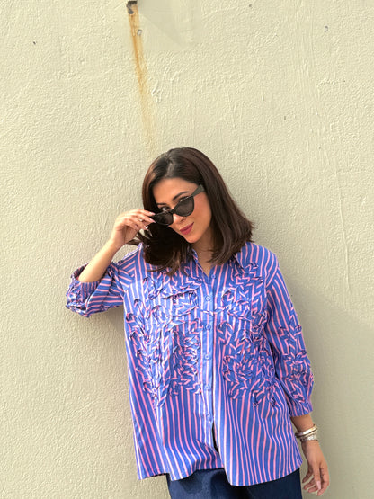 Striped Lavender Pink Cutwork Shirt