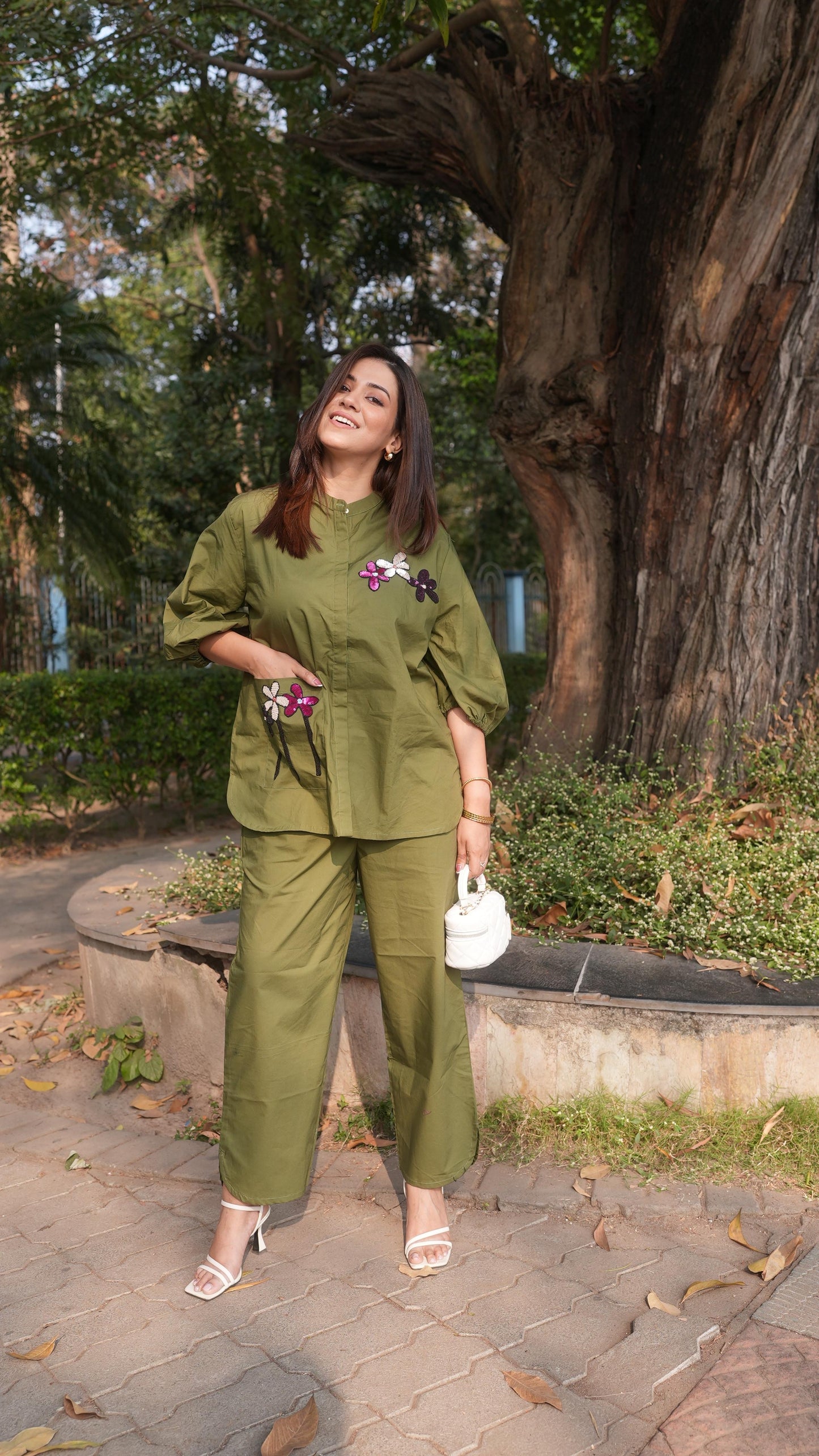 Olive Green Flower Co-ordset