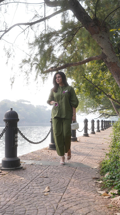 Olive Green Flower Co-ordset