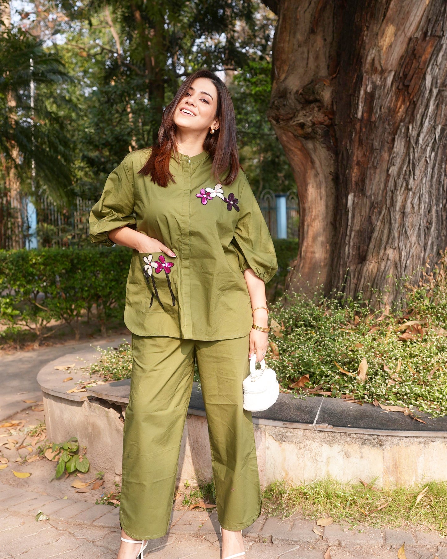 Olive Green Flower Co-ordset