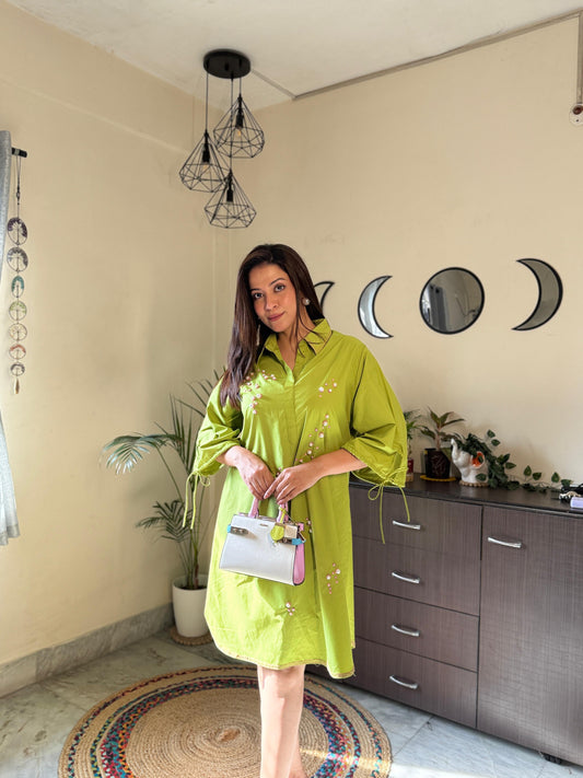 Bright Green Dress With Pearl Detailing